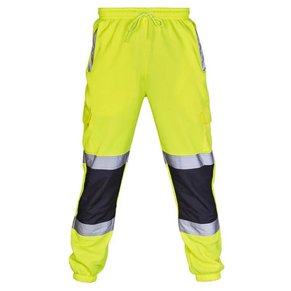 Mens Work Uniform Bottoms Safety Sweat Pants Striped Reflective Pants Loose Mens Rain Trousers Joggers Patchwork Workwear