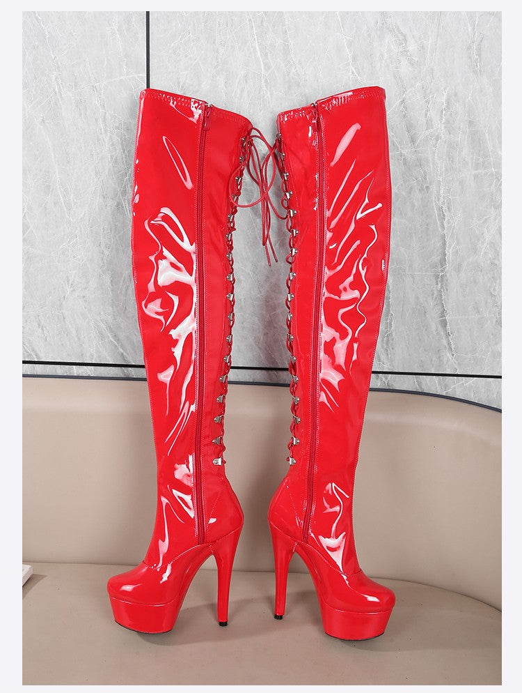 New Black Pole Dancing Long Shoes Night Club Party Queen Boots Over the Knee Boots High Heels Women Boots Sexy Thin Heels Shoes