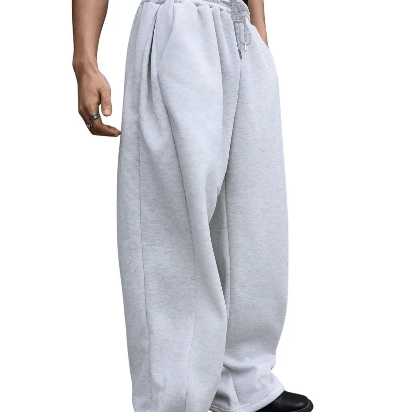 2025 wide leg sweatpants men's sweatpants waist drawstring straight leg loose pants straight leg sports pants