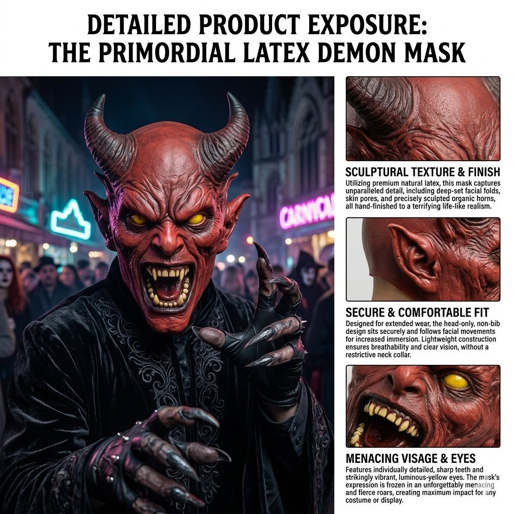 Realistic Demon Devil Mask Horror Latex Full Head Mask Scary Halloween Cosplay Costume Party Mask For Adult Carnival Horror Prop