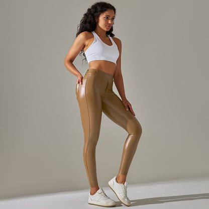 PU Leather Leggings Women Sexy Scrunch Butt Leggings Girls Faux Leather Pants High Waist Push Up Casual Leggings 6 Color