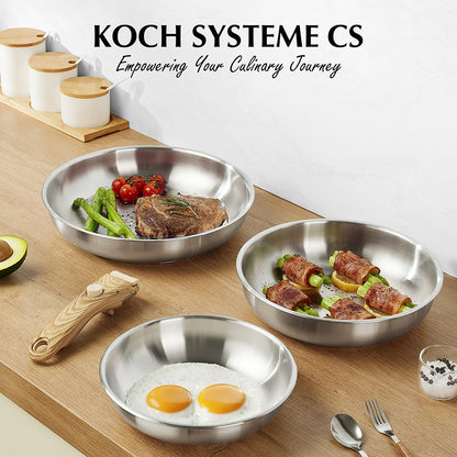 Conjunto de 4 Frigideiras de Aço Inoxidável KOCH SYSTEME CS, Frigideiras de Aço Inoxidável com Cabo Removível, Conjunto de Panelas para Cozinha