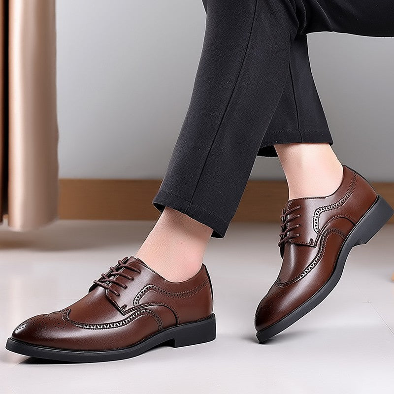 Men's Elegant British Brogue Derby Shoes Lace-Up Patchwork Breathable Formal Dress Shoes Business Wedding Thanksgiving Christmas