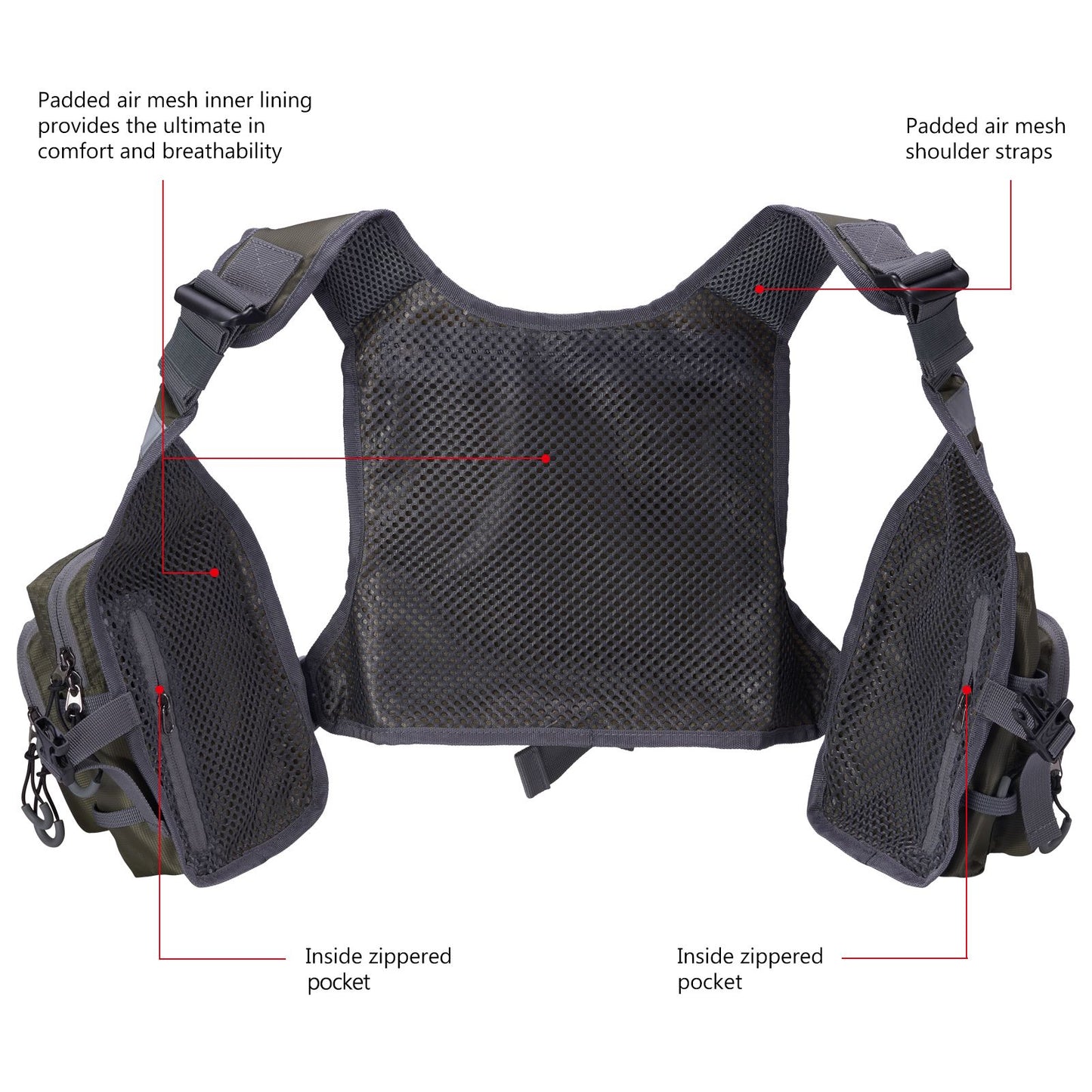 Colete de Pesca com Mosca Ultra Leve Bassdash FV08 para Homens e Mulheres, Colete de Peito Portátil Tamanho Único