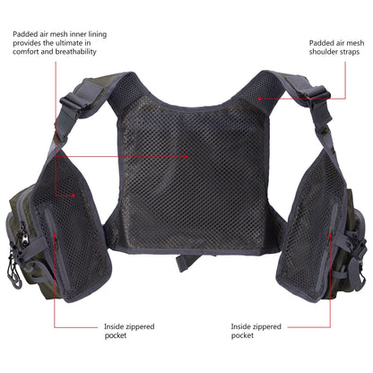 Colete de Pesca com Mosca Ultra Leve Bassdash FV08 para Homens e Mulheres, Colete de Peito Portátil Tamanho Único