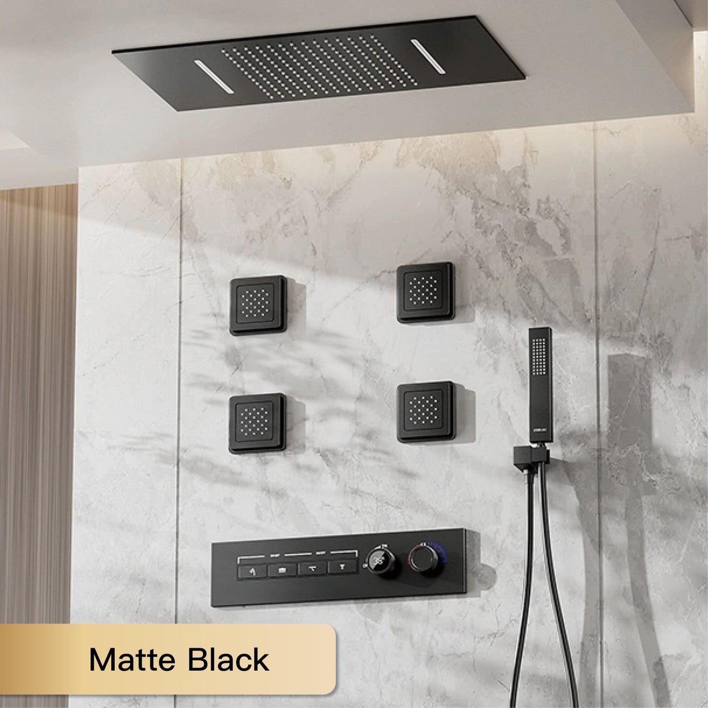 Luxury gun gray brass shower system with ceiling design Hidden LED digital display Dual control of Hot & Cold  bathroom Faucet