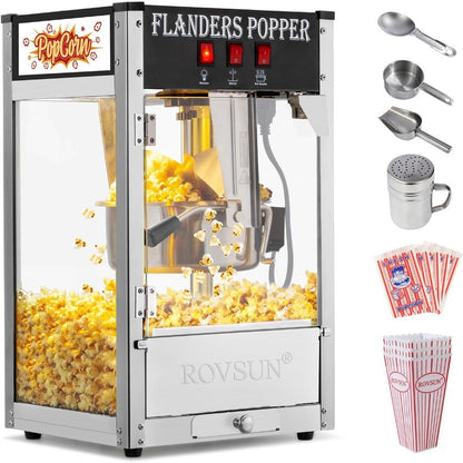 Máquina de pipoca comercial com chaleira de 8 onças, produz até 32 xícaras de pipoca fresca, ideal para cinemas residenciais e en