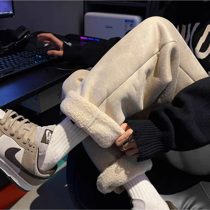 Women's Suede Thickened Straight Leg Pants Korean Style Wide Leg Autumn Winter New Student Fashion Casual Trousers