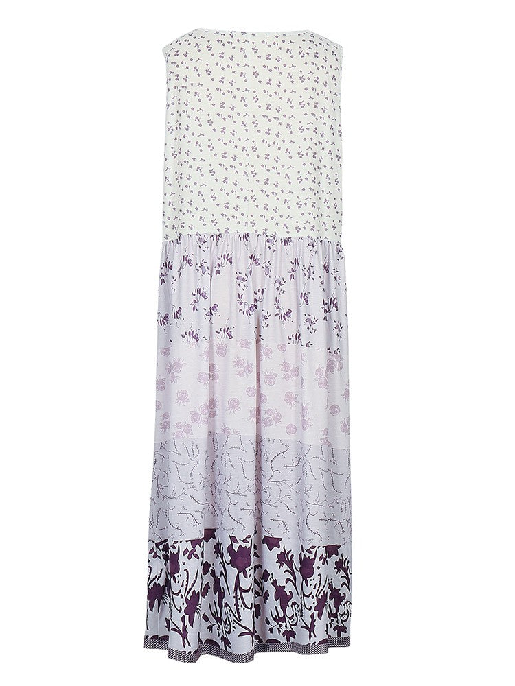 Plus Size Casual Women's Midi Dress 2025 Summer New Floral Printed Sleeveless Fl