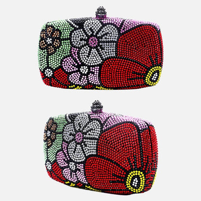 Women Multi Flower Rhinestone Clutches Luxury Diamond Wedding Purse Crystal Dinner Handbags Designer Party Stones Minaudere Bags
