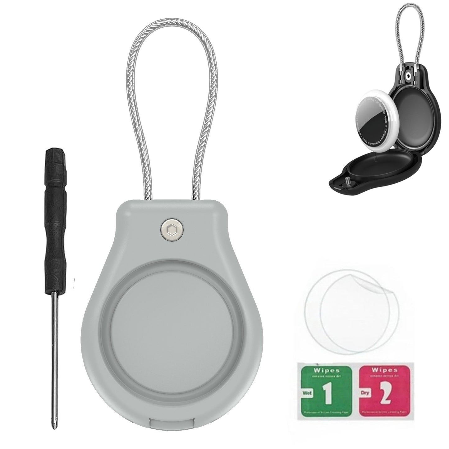 2/1 Pack Genuine Leather AirTag Keychain Holder . Secure Key Chain Case for Pet Collar Luggage Bag Full Cover Protective Keyring