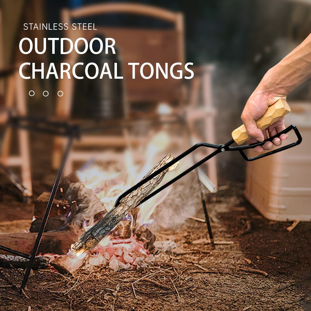 Fire Tong Charcoal Clip Metal Wooden Barbecue FireTongs Heat-resistant Carbon Picking Clip Outdoor Picnic Fireplace Clamp