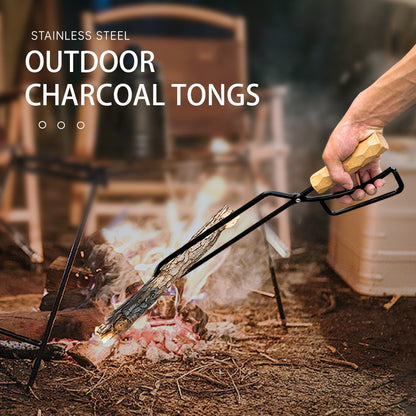 Fire Tong Charcoal Clip Metal Wooden Barbecue FireTongs Heat-resistant Carbon Picking Clip Outdoor Picnic Fireplace Clamp