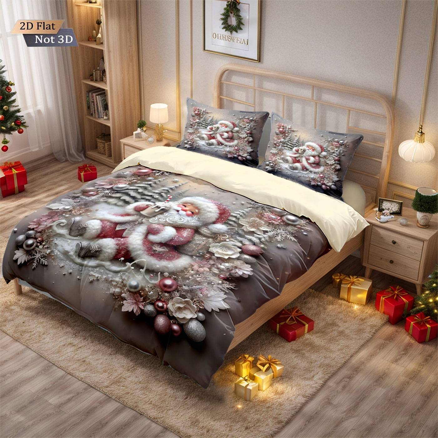 3pcs imitation relief Christmas Santa Claus Merry Christmas, print coreless bedding set multi size bedroom bedding decoration