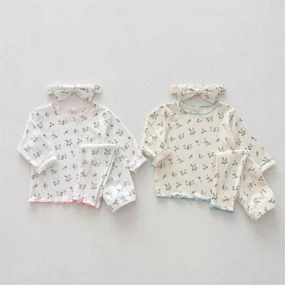 2Pcs Soft Breathable Kids Newborn Baby Pajamas Set 0-3Y Infant Pink Floral Cotton Home Wear Suit Toddler Girls Sweet Loungewear