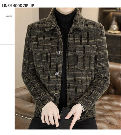 2023 Winter Plaid Woolen Jackets Men Fashion Slim Fit Thickened and Warm Trench Coat Casual Business Streetwear Overcoat M-4XL