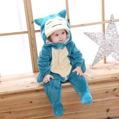 Pokemon Pikachu Snorlax Baby Clothes  Baby Jumpsuit Pajamas Newborn Bodysuit 0-3 Years Old Cosplay Costume Hooded Onesie