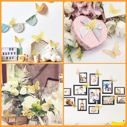 48 Pcs Silver Butterfly Decorations Butterfly Wall Decor 3D Butterfly Party Decorations Butterflies for Bouquet Cake Decorating