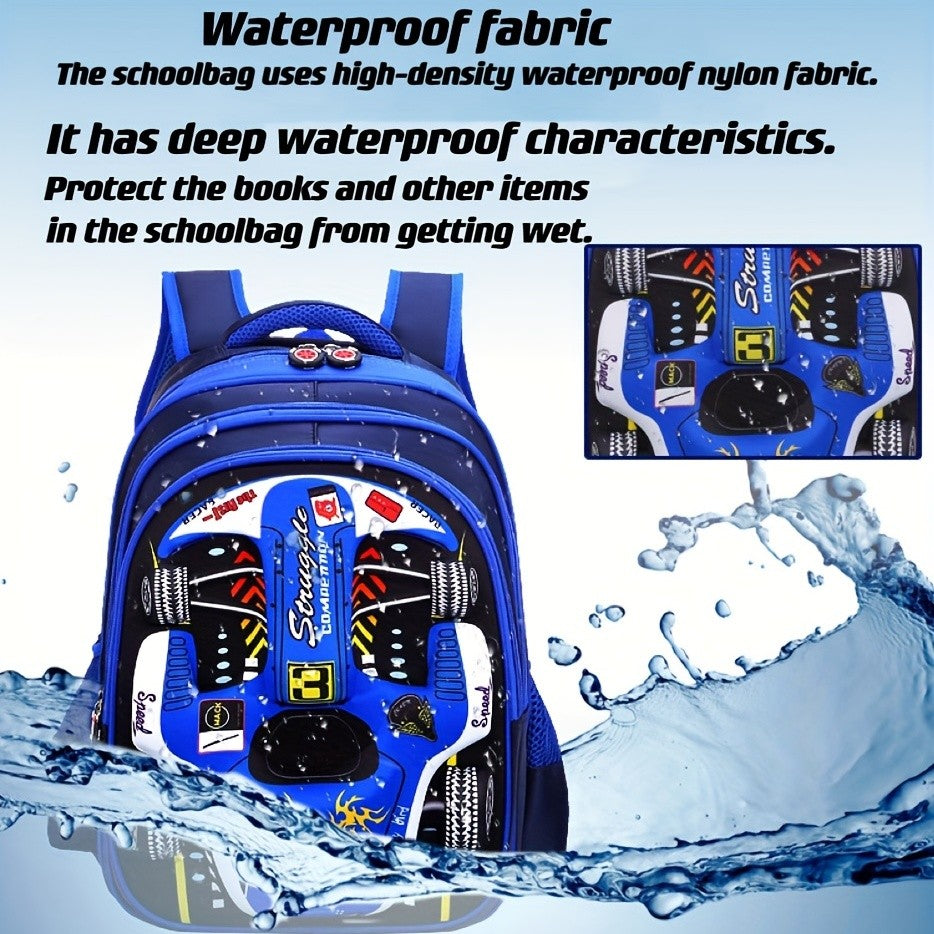 Mochila Infantil de Carro 3D Personalizada para Meninos, Mochila Escolar Divertida de Desenho Animado, Mochila de Livros Infantil, Mochila Estilosa para Meninos, Durável e Impermeável