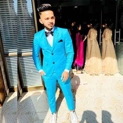 Men's Suits Blue 3 Pieces Single Breasted Notch Lapel Prom Party Blazer Prom Groom Prom Custom Costume Homme Jacket Pants Vest