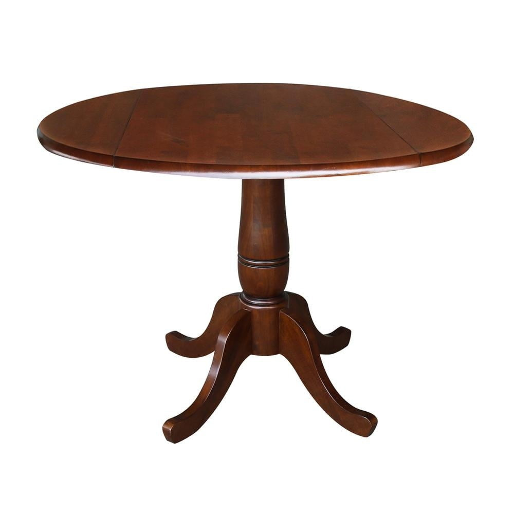 Round Dual Drop Leaf Pedestal Dining Table Solid Wood Butcher Block Indoor Furniture Assembly Required Espresso Finish 42 Inch
