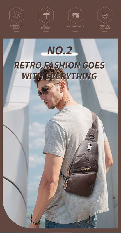 BULLCAPTAIN Bag Genuine Leather Chest Bag Men's Fashion Style Casual Straddle Bag Business Large Capacity Leather Men's Luggage