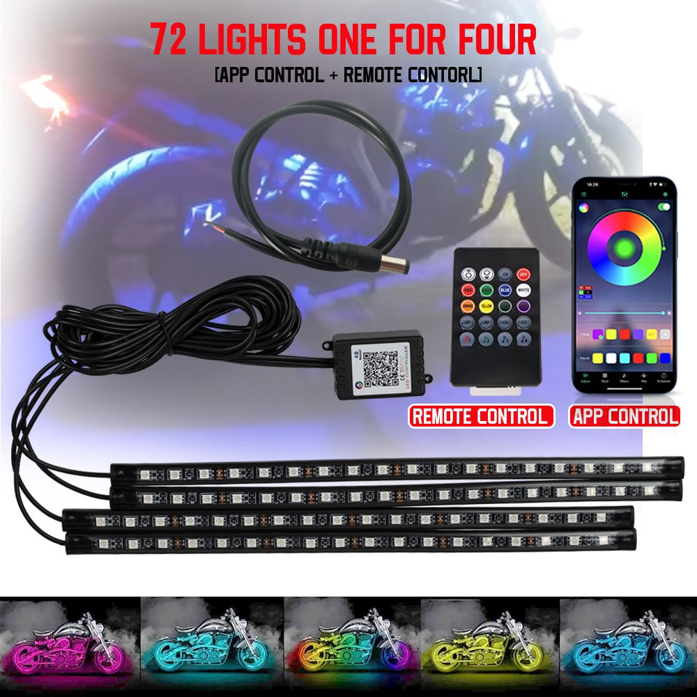 Motorcycle Atmosphere Led Light Strips Waterproof RGB Wireless RF Remote APP Control Motorbike Universal Decorative lights