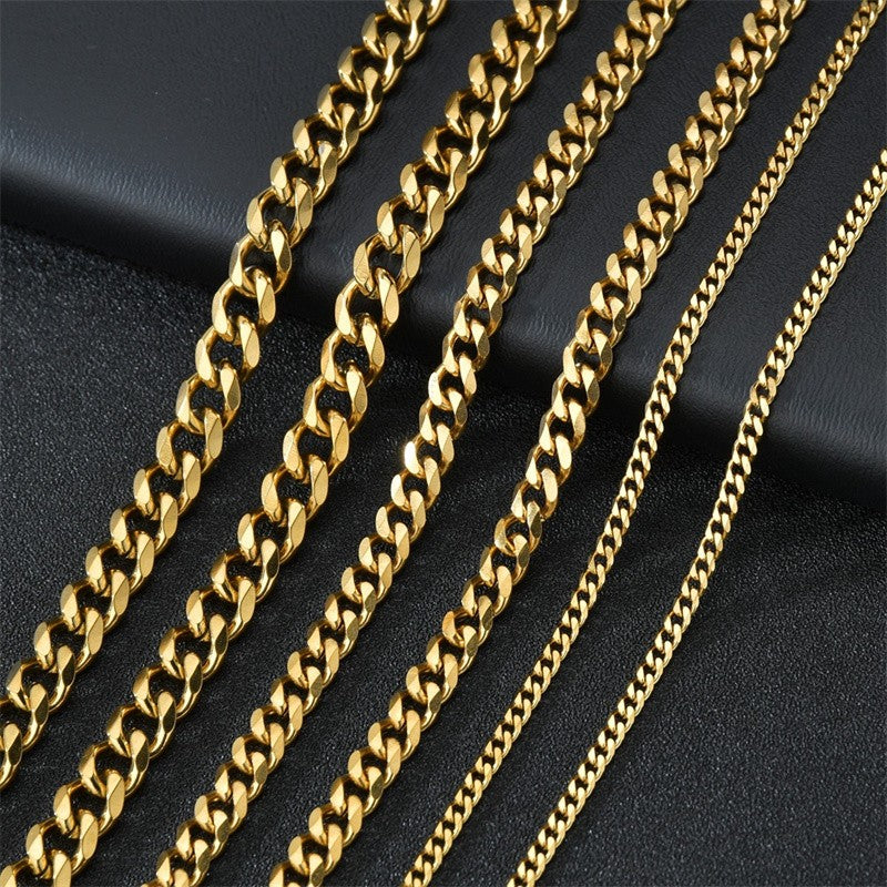 Colares de Aço Inoxidável Punk Básico 3, 5, 7mm Elo Cubano Masculino Feminino Corrente Dourada Preta Gargantilhas Joias de Metal Sólido