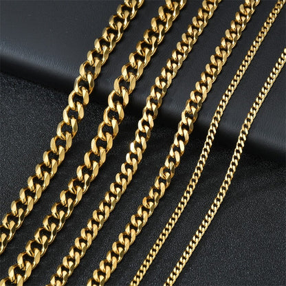 Colares de Aço Inoxidável Punk Básico 3, 5, 7mm Elo Cubano Masculino Feminino Corrente Dourada Preta Gargantilhas Joias de Metal Sólido
