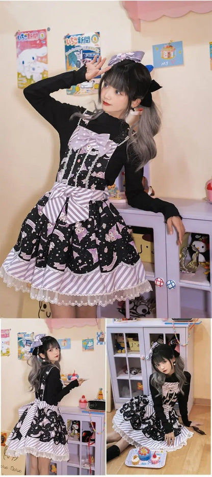 Cartoon My Melody Lolita Dress Kawaii Fashion Bow Lace Dress Printed Princess Dress Halloween Versatile Christmas Gift for Women