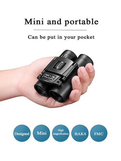 900x25 HD Zoom Binóculo Portátil Potente de Longo Alcance BAK4 Telescópio Binóculos Dobráveis para Baixa Luminosidade para Caça e Acampamento