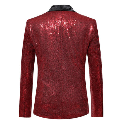 Shiny Gold Men Sequin Glitter Embellished Blazer Jacket, Nightclub Prom Suit Coats Mens Costume Homme Stage Clothes For singers