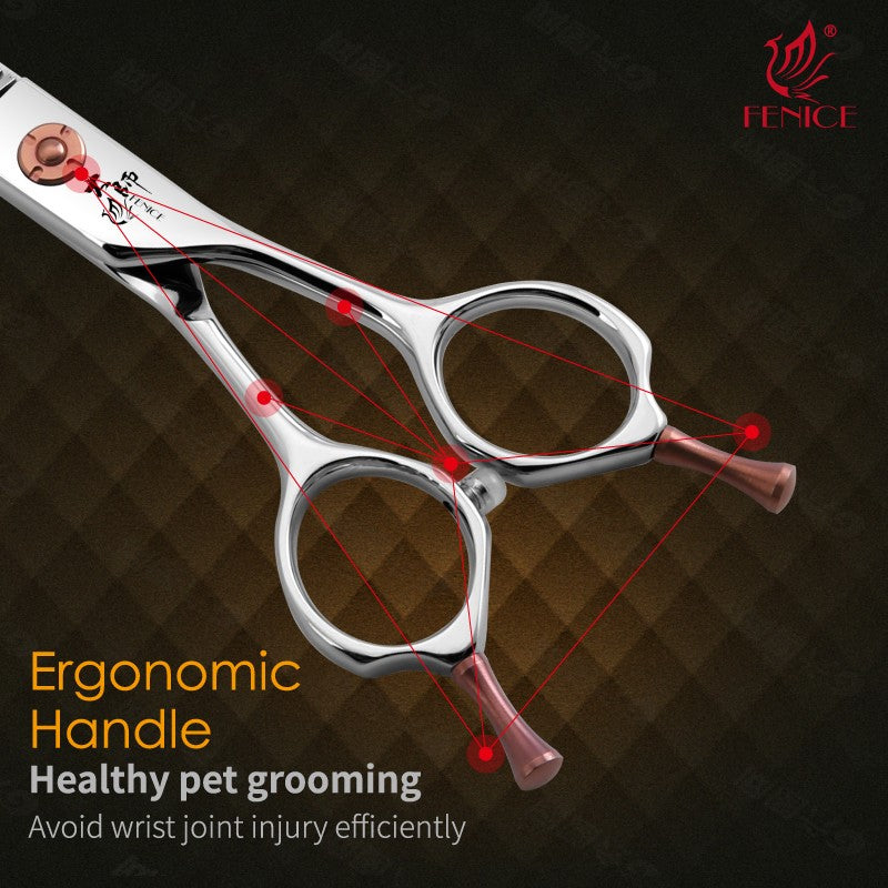 Fenice ZB Profissional 6.5/7.0 Polegadas JP440C Tesoura Curva Fluffy/Desbastadeira para Tosa de Cães para Tosadores/Uso Familiar