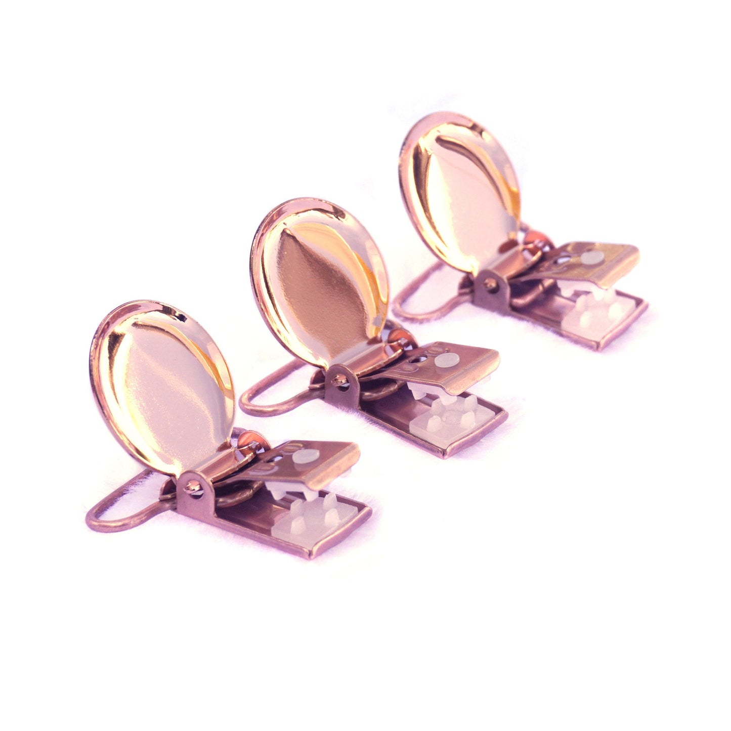 10Pcs Rose Gold Round Shape Pacifier Suspender Clips Baby Pacifier Holder Infant Dummy Clip With Plastic Insert for 25mm Ribbon