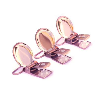 10Pcs Rose Gold Round Shape Pacifier Suspender Clips Baby Pacifier Holder Infant Dummy Clip With Plastic Insert for 25mm Ribbon