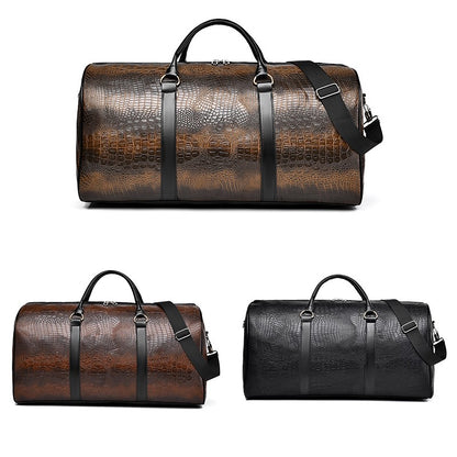 Large Capacity Travel Duffle Bag for Men PU Leather Crocodile Pattern Waterproof Sports daily casual Tote Bag women
