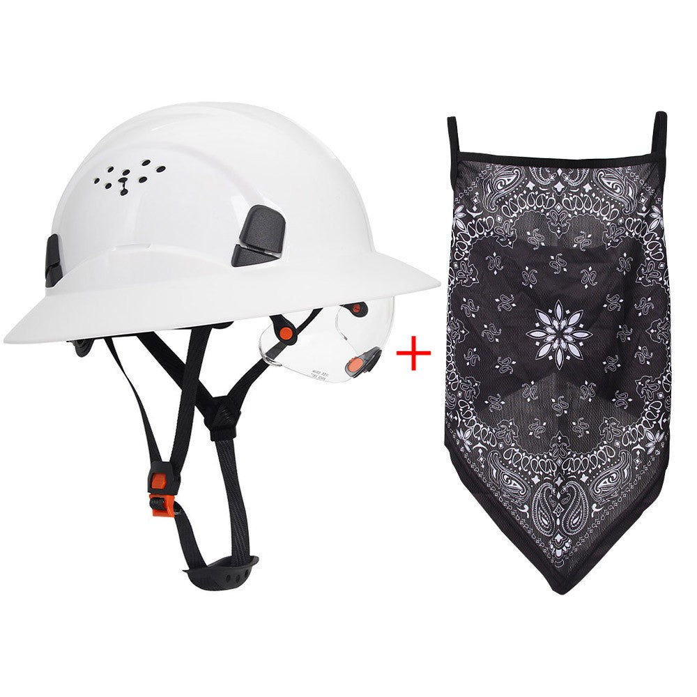CE Carbon Fiber Full Brim Hard Hat w/ Built In Goggle Triangle Face Towel Construction Engineer  Safety Helmet ABS Safety Cap