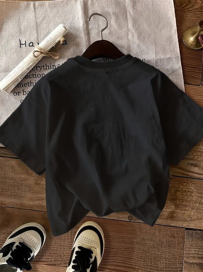 Short-sleeved T-shirt with waves and letters print Casual beach style Suitable for women's daily and outing wear in all season