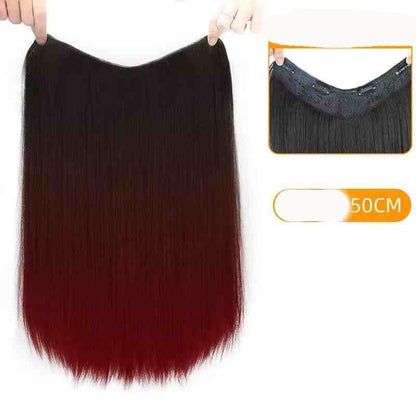 Extensões de Cabelo Sintético em V de uma Peça com 4 Clips Cabelo Liso Longo Peruca Cor 50CM Cabelo Falso Natural