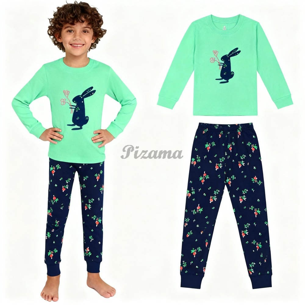 100 Cotton Girls Pajamas Sets Bunny Airplane Castle Animal Cartoon Kids Pyjamas Boys Pijamas Infantil Xmas Children Sleepwear