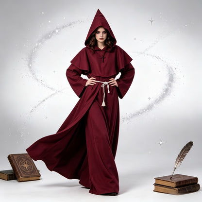 Medieval Hooded Monk Friar Priest Wizard Long Robe Unisex Adult Loose Stage Outfit For Masquerade Theme Party Halloween Cosplay