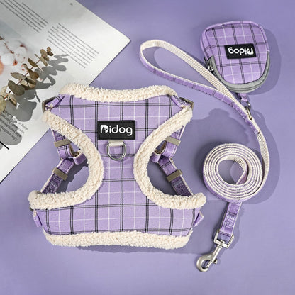 Conjunto de Coleira e Peitoral Respirável para Cães Peitoral de Pele para Cães Quente de Inverno Colete Corda para Passeio de Animais com Saco de Lixo para Cães Pequenos e Médios