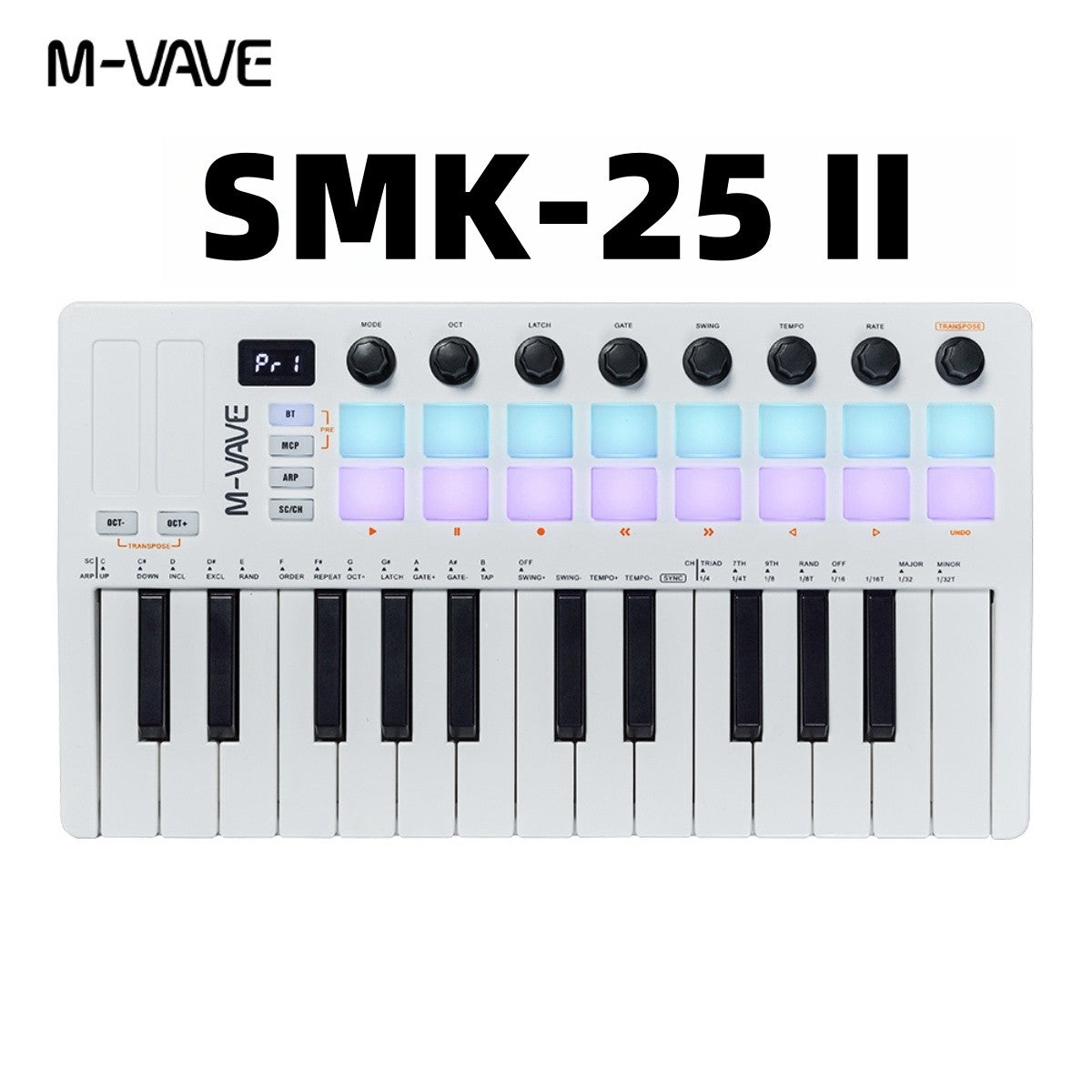 M-VAVE SMK-25 II Teclado Controlador MIDI Pad USB Mini 25 Teclas, 16 Pads de Bateria RGB, 8 Knobs e Produção Musical, Software Incluído
