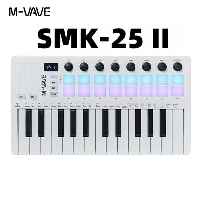 M-VAVE SMK-25 II Teclado Controlador MIDI Pad USB Mini 25 Teclas, 16 Pads de Bateria RGB, 8 Knobs e Produção Musical, Software Incluído
