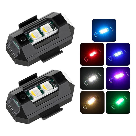 2PCS Mini LED Strobe Lights Decorative, 7 Colors LED Anti Collision Flashing Light, Aircraft Drone Strobe Lights For Motorcycle