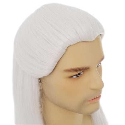 Geralt of Rivia Cosplay Wig White Slivery Straight Synthetic Hair Wigs for Men Party Novel Game Costume Halloween