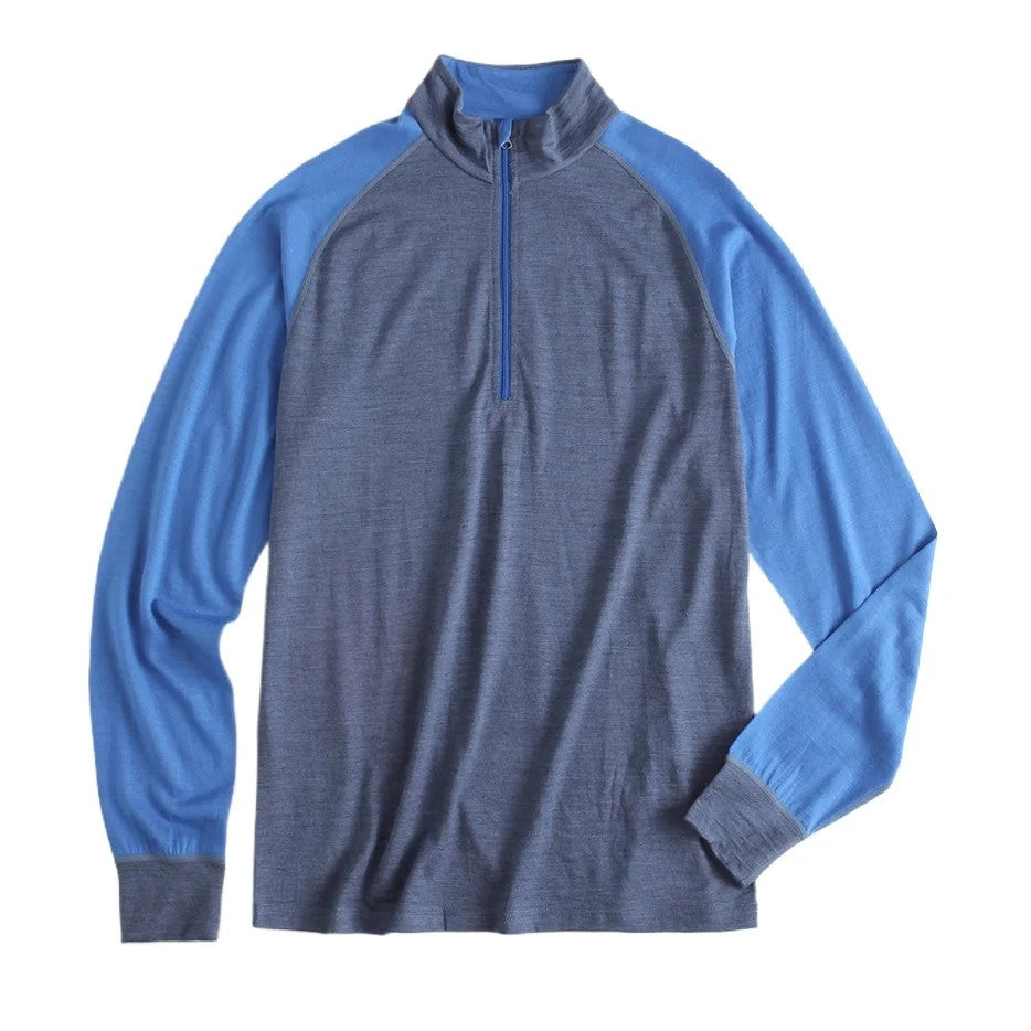 Men's 100% Merino Wool Base Layer Top 1/2 Zip Long Sleeve T Shirts Thermal Underwear Hiking Breathable Wicking Moisture 210GSM