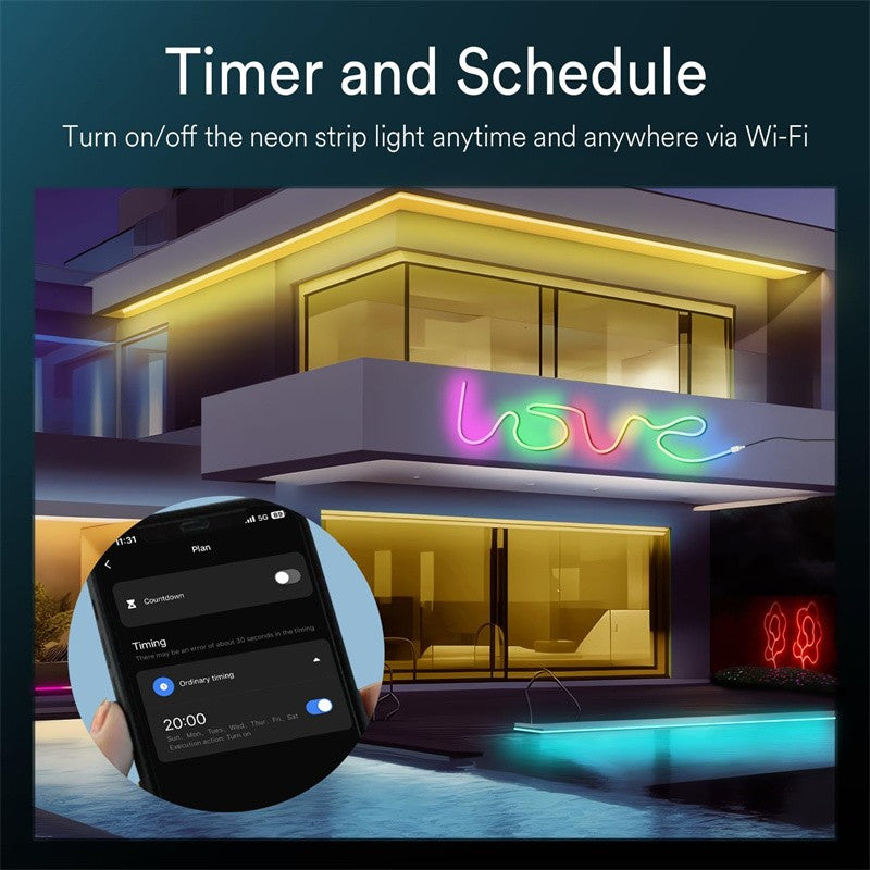 TUYA Neon LED Strip Lights 5V 72LEDs/M Silicone Neon Rope Light with Music Sync RGBIC Dreamcolor Chasing Strip Tape for Room