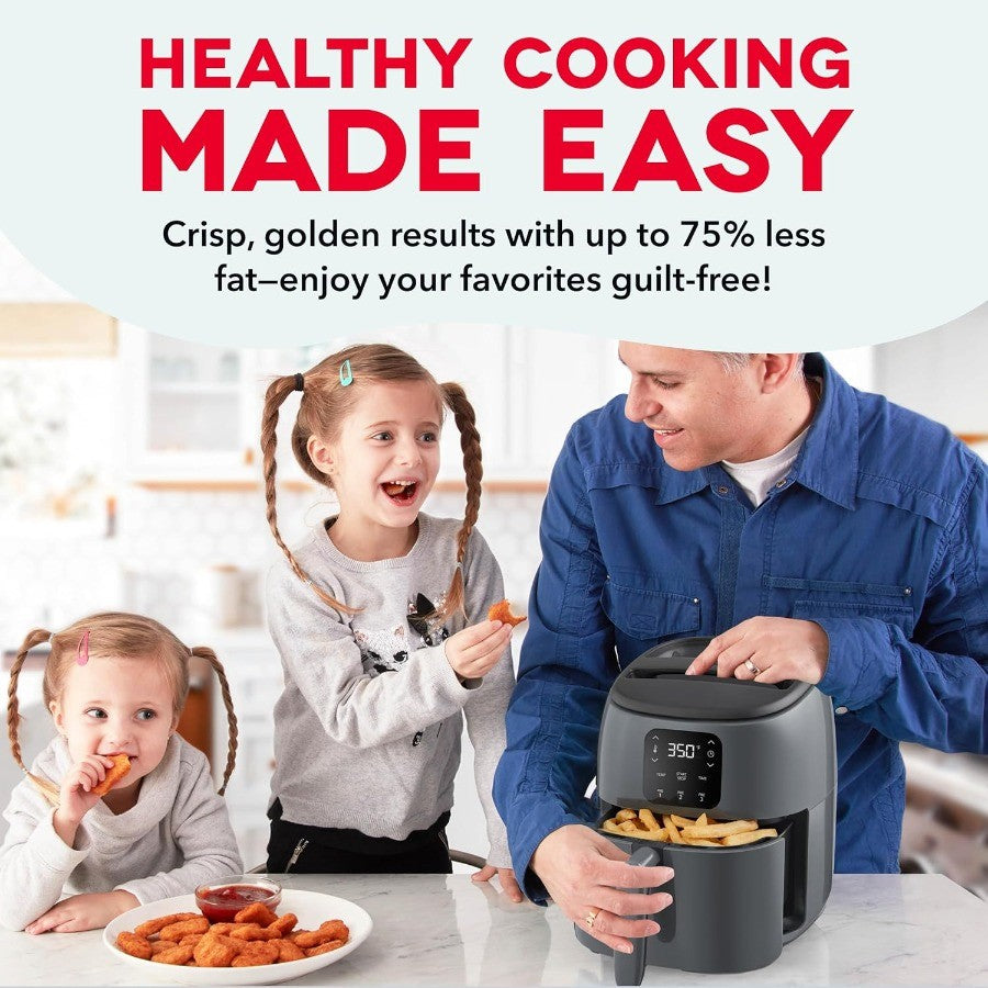 Fritadeira Elétrica de Ar TastiCrisp 2.6 Qt. Cinza Compacta para Alimentos Mais Saudáveis em Minutos Ideal para Espaços Pequenos Características