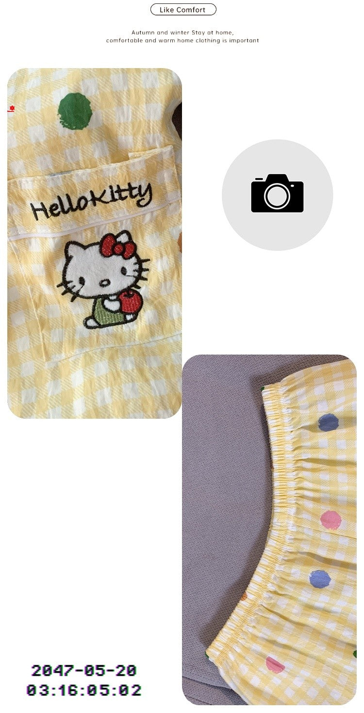 M-5XL Hello Kitty Pajama Set for Women Fall Winter Cute Plus Size Sleepwear Ladies Comfortable Loungewear Women's Home Clothes